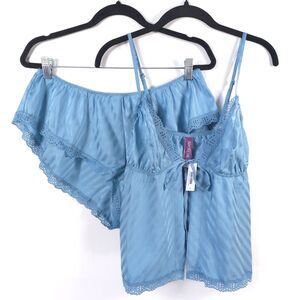 ADORE ME Trish Cami & Shorts Lace SET Lingerie Pajama MEDIUM Delphinium Blue